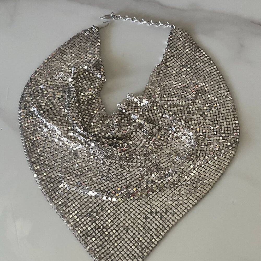 Vintage Whiting & Davis Silver Mesh Bib Necklace - Picture 3 of 6
